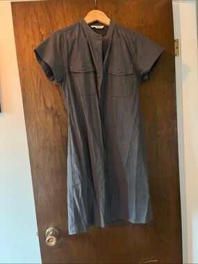 Button-Front Shirt Dress in Charcoal Gray